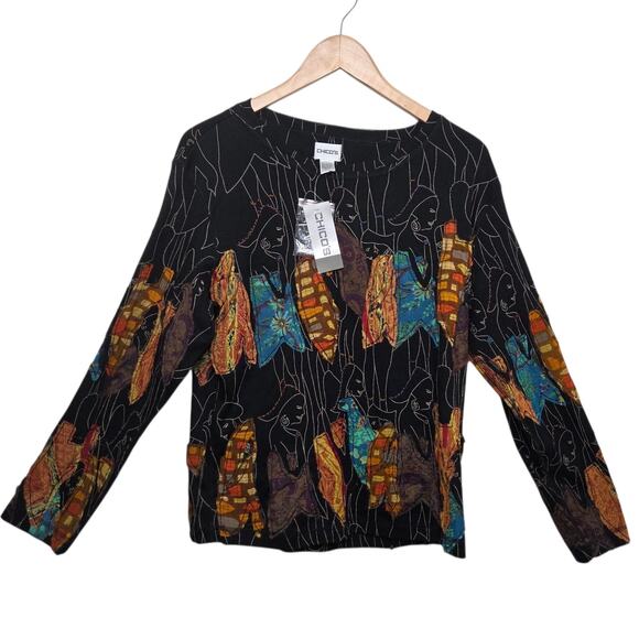 Chico's Tops - Chico's VTG Womens Bohemian Mixed Media Art to Wear Outline Top SZ XL 16 NWT